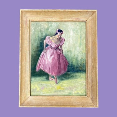 Vintage Ballerina Painting 1950s Retro Size 20x16 Mid Century Modern + Acrylic on Hardboard + Woman Dancing + William I. Meil Frame + Decor 