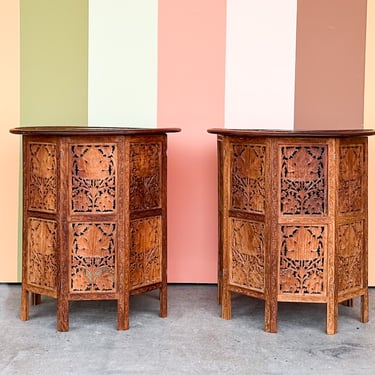 Pair of Hand Carved Indian Side Tables