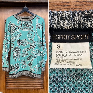 Vintage 1980’s Esprit Sport Cartoon New Wave Knit Sweater, 80’s Pullover, 80’s Pop Art, Vintage Clothing 