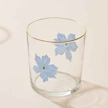 Blue Flower 12.5 Ounce Glass Tumbler