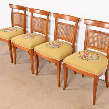 Kindel Furniture French Regency Cherry Wood and Cane Dining Chairs, Set of Four