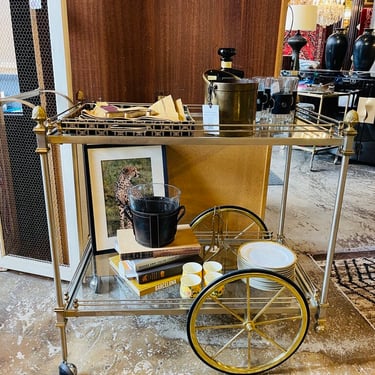 Vintage Chrome and Gold Barcart Attributed to Maison Jansen36W33T20D