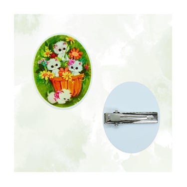 Vintage Kitten Hair Clip - Retro 60s Style Kittens Barrette - Cute Kitsch Cat Accessory 
