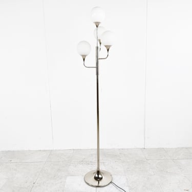 Vintage chrome sciolari floor lamp, 1970s , Italy - vintage italian floor lamp - vintage globe floor lamp - glass globe floor lamp 