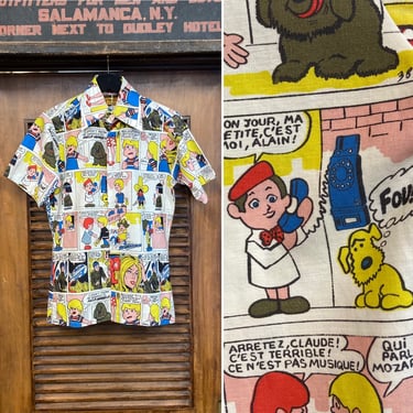Vintage 1960’s Cartoon Pop Art Comic Book Mod Hippie Shirt Top, 60’s Vintage Clothing 