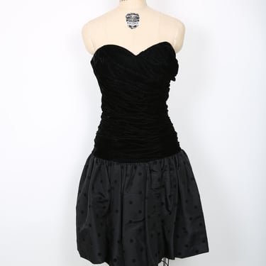 80s 90s Vintage Black Dress Bubble Hem Dress Velvet Dress Party Dress Evening Dress 