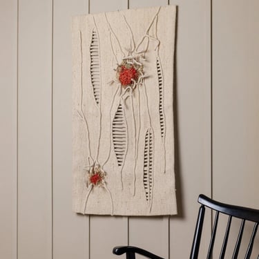 Vintage tapestry by Liselotte Hofmeister - woven textile art - plastic buds - tapestry Mid Century 1970s 