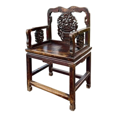 19th Century Carved Elm Qing Dynasty Armchair 