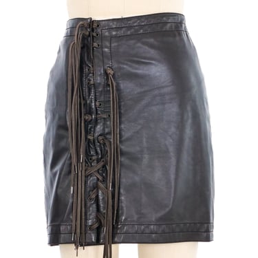 2003 Dirk Bikkembergs Lace Up Chocolate Leather Mini Skirt