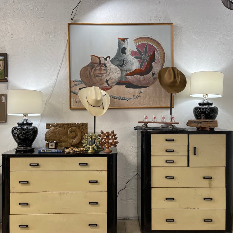 simmons metal highboy dresser 1940s Simmons Steel Highboy Dresser With Mirror