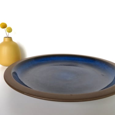 Vintage Heath Ceramics 11 1/4" Moonstone and Nutmeg Plate, Single Edith Heath Rim Line Dinner Plate 