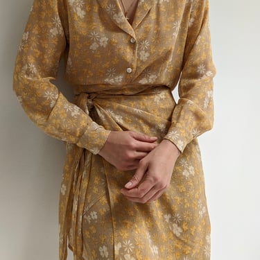 Vintage Floral Silk Wrap Skirt &amp; Blouse Set