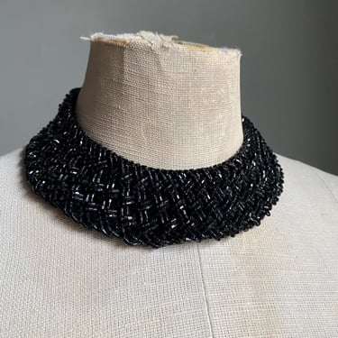 Vintage Costume Jewelry Choker / Black Beaded Necklace / Black Costume Jewelry Necklace / Black Beaded Choker Necklace 