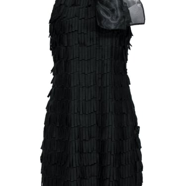 Milly - Black Fringe Dress w/ Oversized Bow Detail Sz 12