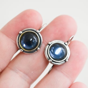 1990s Blue Circle Sterling Pierced Earrings 