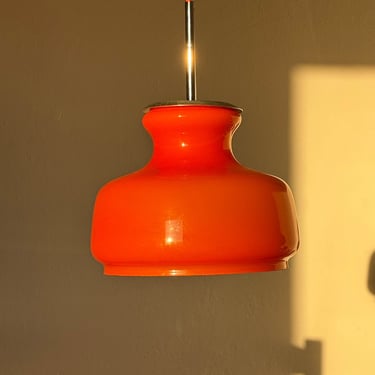 Orange Glass Vintage Pendant Lamp / Mid-Century Ceiling Light / Retro Home Decor / Dining Room Lighting / Opaline Glass / 1970s 