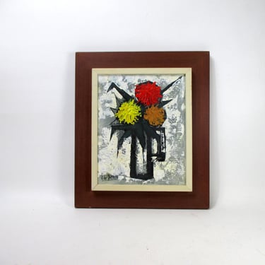 J de Bomainq Jean Claude Mayodon Oil on Canvas Abstract Floral Still-Life Vintage Signed Fine Art Painting Modern Impressionist Artwork MCM 