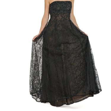 1980S Peggy Jennings Black Lace / Tulle Strapless Gown 