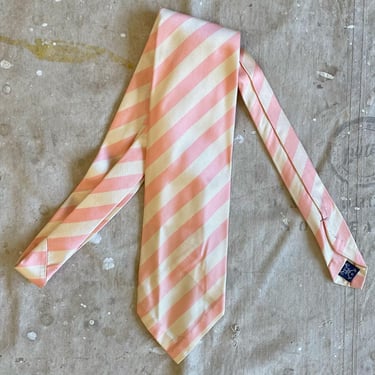 Vintage 1970s Polo Ralph Lauren Paul Stuart Pink and Cream Weighted Silk Striped Necktie 