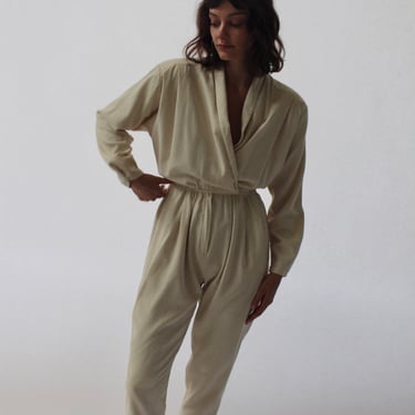 Vintage Cream Raw Silk Jumpsuit