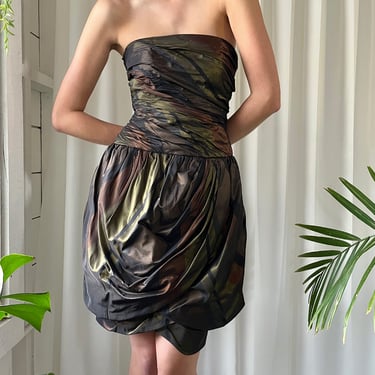 80s Strapless Silk Party Dress