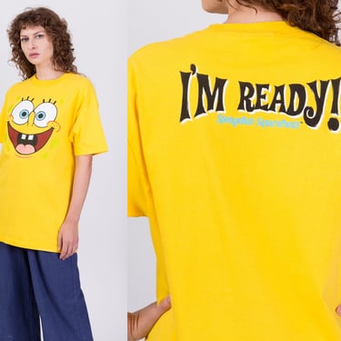 Y2K Spongebob "I'm Ready" T Shirt - Large | Vintage 2001 Yellow Nickelodeon Cartoon Graphic Tee 
