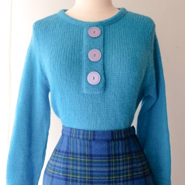 Amazing 1960's Turquoise Pullover Sweater/ Sz M
