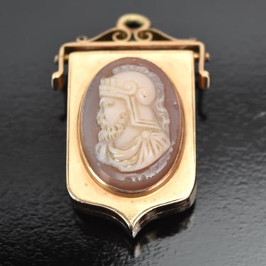 Victorian Solid 12k Gold Carved Cameo Locket Pendant Greco Roman Soldier 