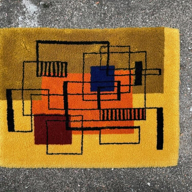Rya Hook Rug Abstract Vintage Mid-Century Pattern Modernist Abstract Geometric Wall Hanging 
