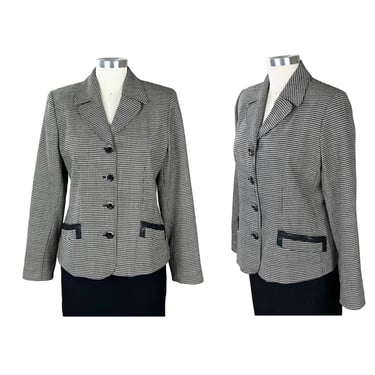 90s Black and White Houndstooth Wool Blazer, Fitted Suit Jacket, 1990s Clothes for Women, Vintage Clothing from HERVE BENARD Medium Size 8 