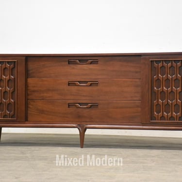 Refinished Sculpted Walnut Mid Century Dresser 