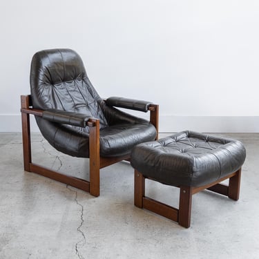 Vintage Percival Lafer MP-173 Earth Lounge Chair with Ottoman Brazilian Rosewood & Original Dark Brown Leather | c. 1960 