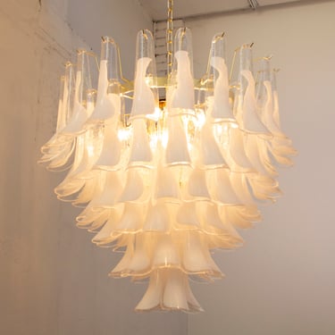 Petali suspension lamp Ø85 cm Made in Italy Murano glass crystal and white color, vintage style chandelier 