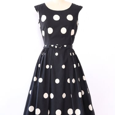 1950s Polka Dot Fit and Flare Dress XS