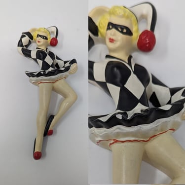 Vintage 50s Coventry Ware Inc Chalkware Harlequin Women's Clown Wall Hanging 