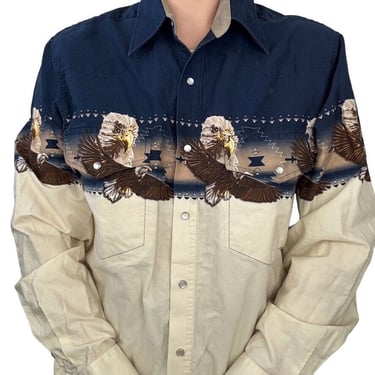 Vintage Mens Cumberland Outfitters Bald Eagle Americana Pearl Snap Western Shirt 