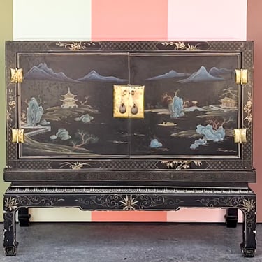 Black Chinoiserie Pagoda Cabinet