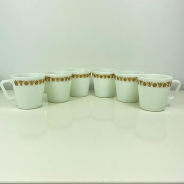 Pyrex Butterfly Gold Vintage Coffee Mug Set of 6, Pyrex D Handle Mugs, Pyrex 1970s Corning Compatibles #1410, Pyrex Mug Set, Grandmas Mugs 