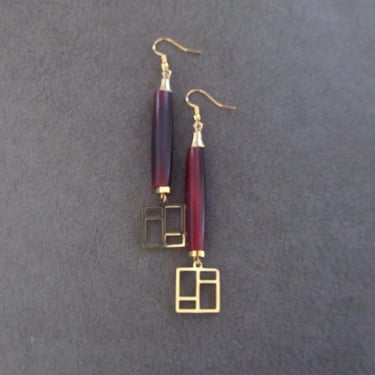 Long red hairpipe mid century earrings 