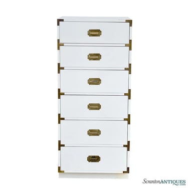 Vintage Hollywood Regency White & Gold Campaign Tall Lingerie Dresser Chest