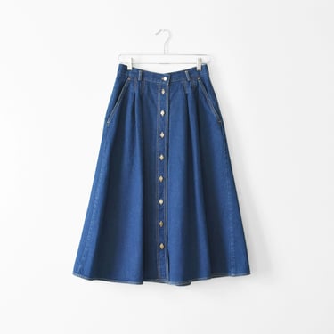 vintage denim button front midi skirt 