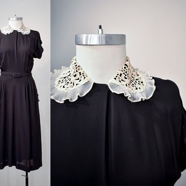Vintage Black Cocktail Dress with Lace Collar 