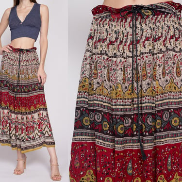 One Size 90s Boho Gauzy Rayon Broomstick Skirt | Vintage Made In India Hippie Festival Midi Maxi Skirt 