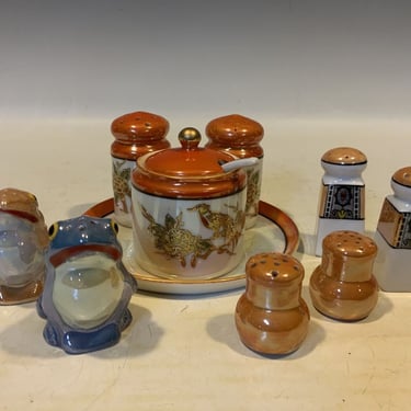 4 Vintage Lusterware Salt Pepper Shaker Sets Noritake Frogs Birds Flowers Gold, shaker sets, dinning shakers 