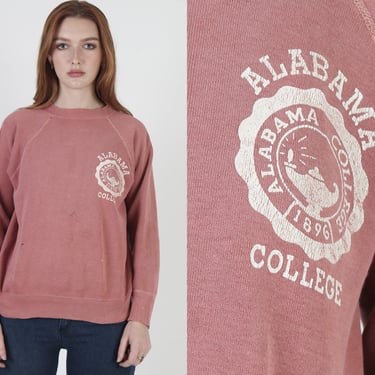 1960s Alabama College Crew Neck Sweatshirt, Vintage 50s Crimson Tide University Raglan Jumper 