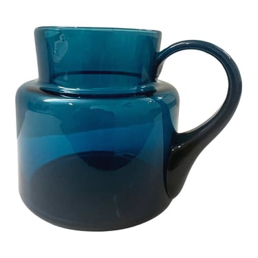 Vintage mid century modern blue carafe glass pitcher 