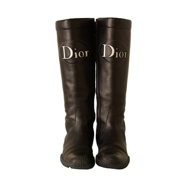 Dior Black Leather Logo Moto Boots