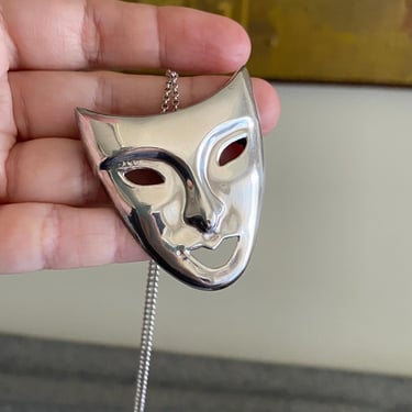 Vintage Sterling Silver Mask Pin Necklace 