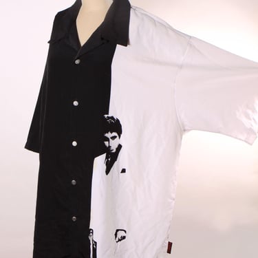 Y2K 2000s Black, White and Red Novelty Tony Montana Scarface Button Down Shirt by Dragonfly Clothing -XXL 