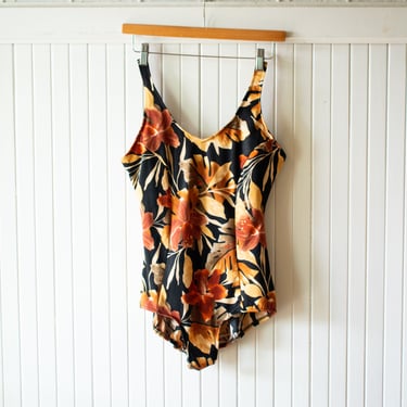 Vintage 1980s Leaf Print Swimsuit Medium